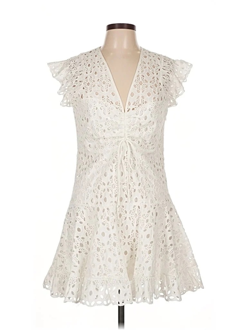 White Eyelet Lace V-Neck Mini Dress